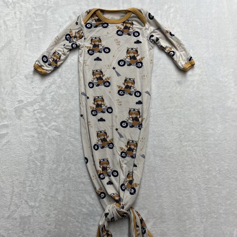 Bestaroo Knotted Baby Gown 0-3 Months Modal Racoon Motorcycle Stretch Sleeper